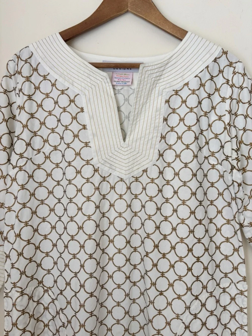 Gretchen Scott Ivory Metallic Gold Shift Dress Medium Summer Resortwear